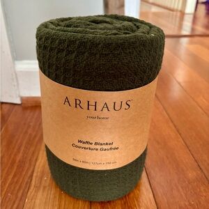 NWT Arhaus Waffle Blanket in Dark Green
